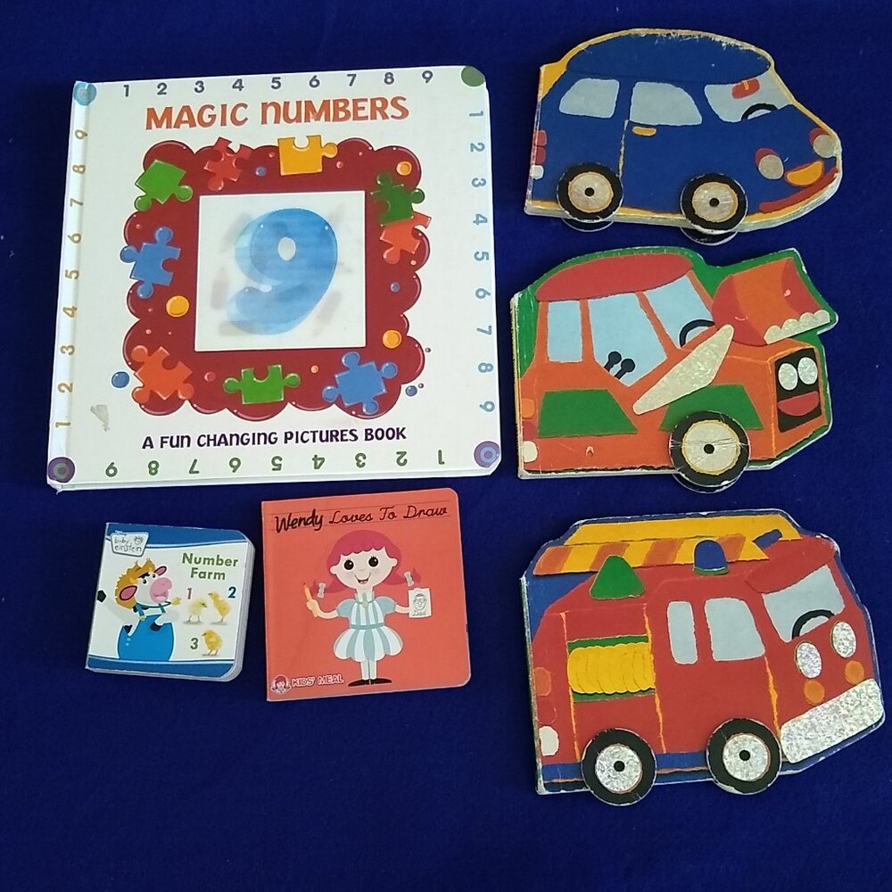 Magic numbers, Number Farm, Wendy love to draw, Red Fire Engine, Digger, Car x 6